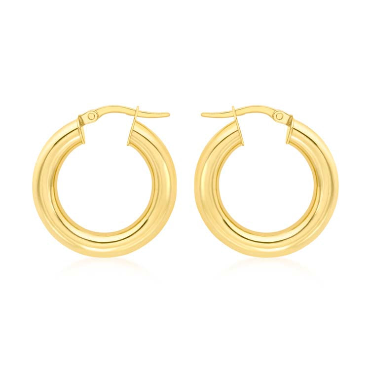 9ct Yellow Gold Chunky Tube Creole Earrings 15mm