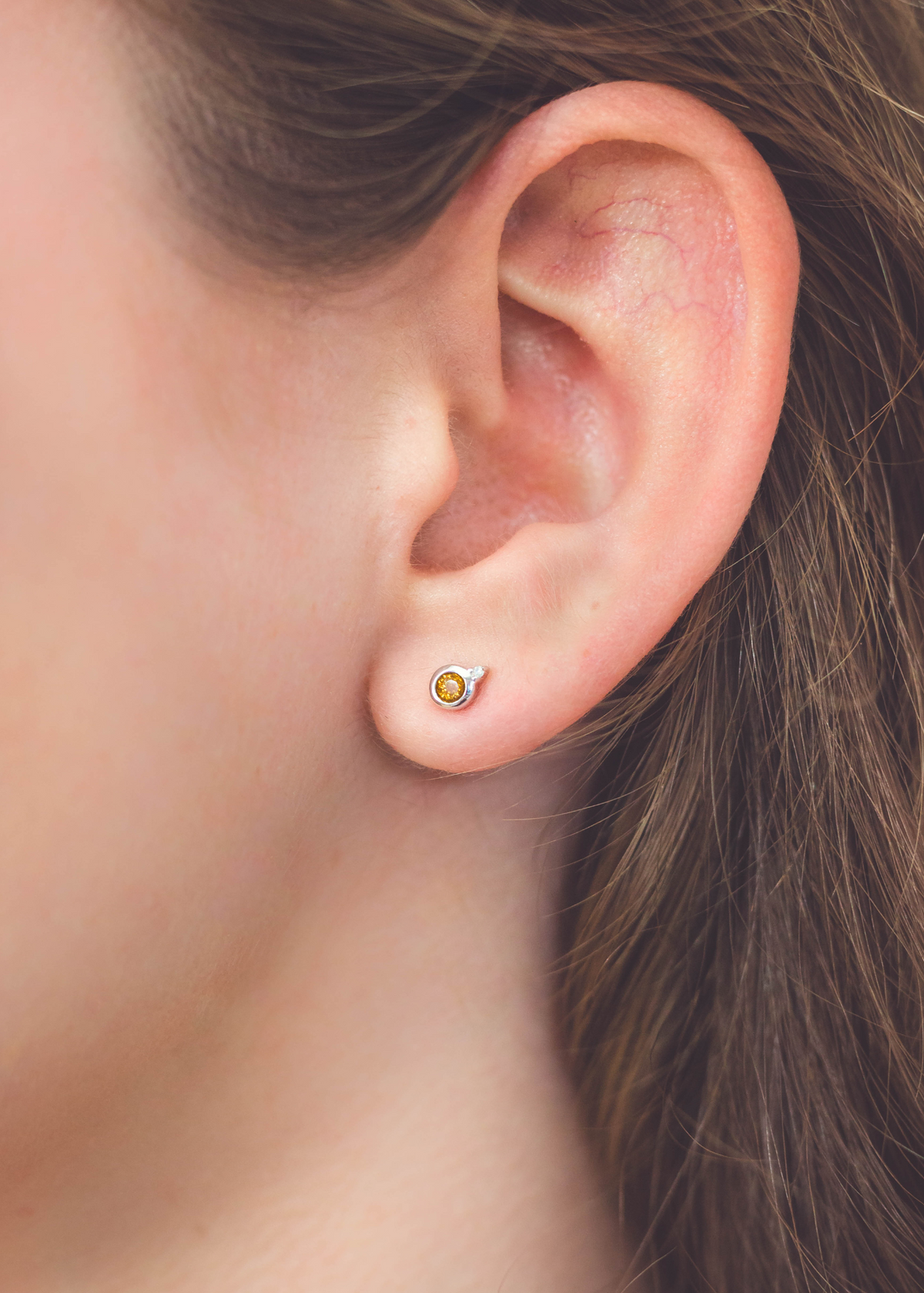 NATURAL CITRINE AND TWO NATURAL DIAMOND NOVEMBER EARRINGS SILVER