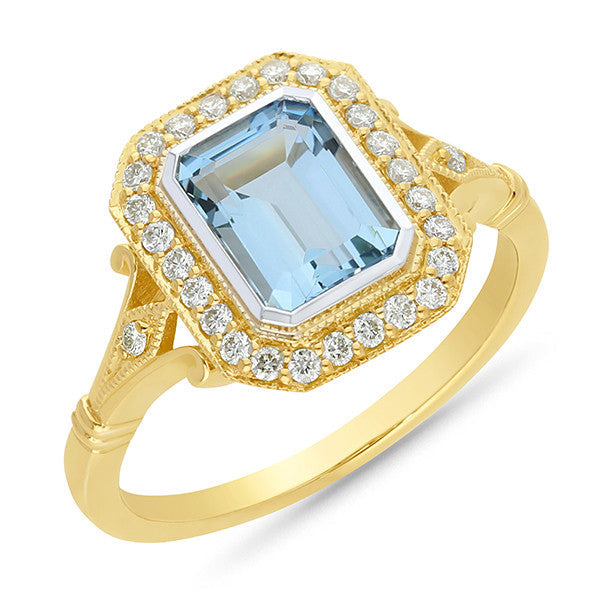 'Harmony' 1.36ct Aquamarine & 0.23ct Diamond Ring in 9ct Yellow Gold