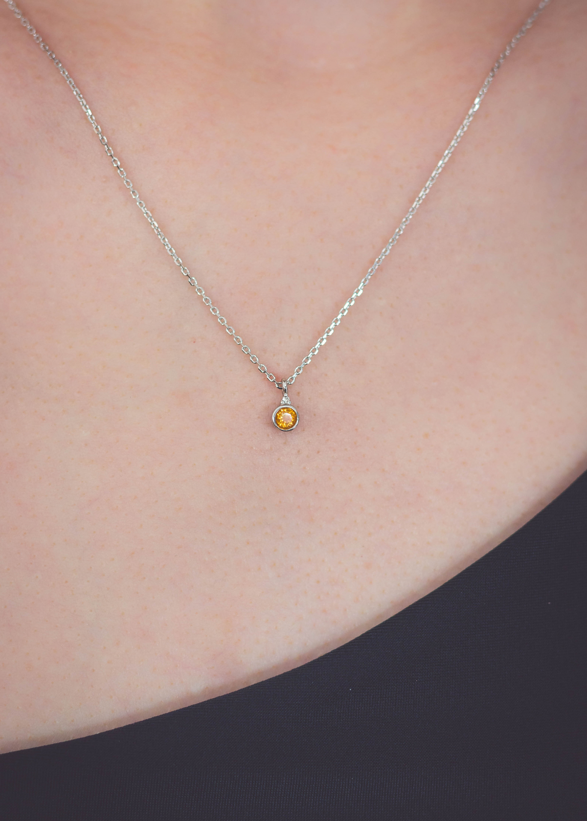 NATURAL CITRINE AND DIAMOND NOVEMBER PENDANT SILVER
