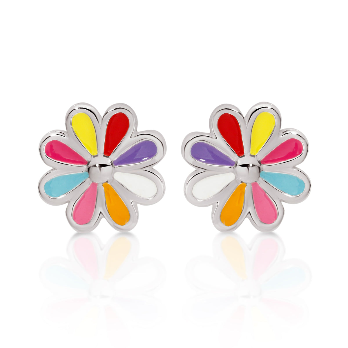 Silver multicolour flower studs