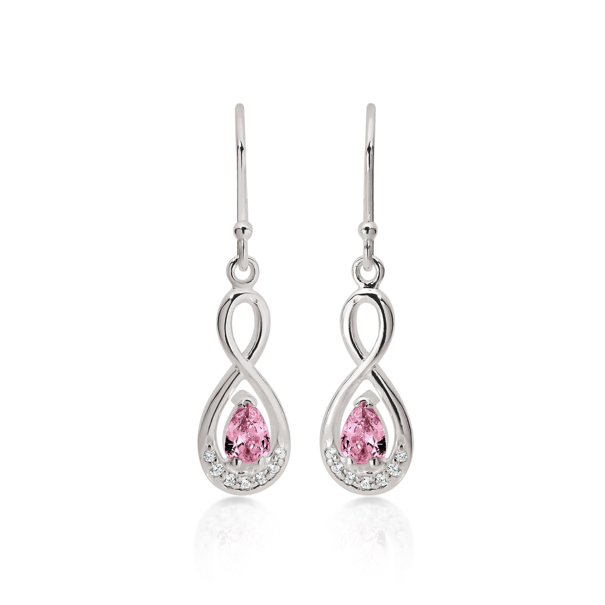 Silver pink cubic zirconia infinity drops