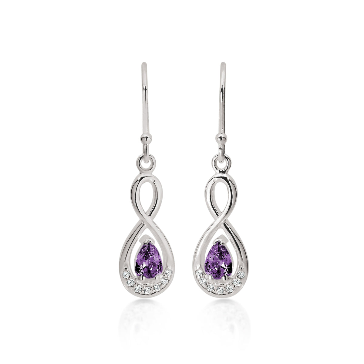 Silver purple cubic zirconia infinity drops