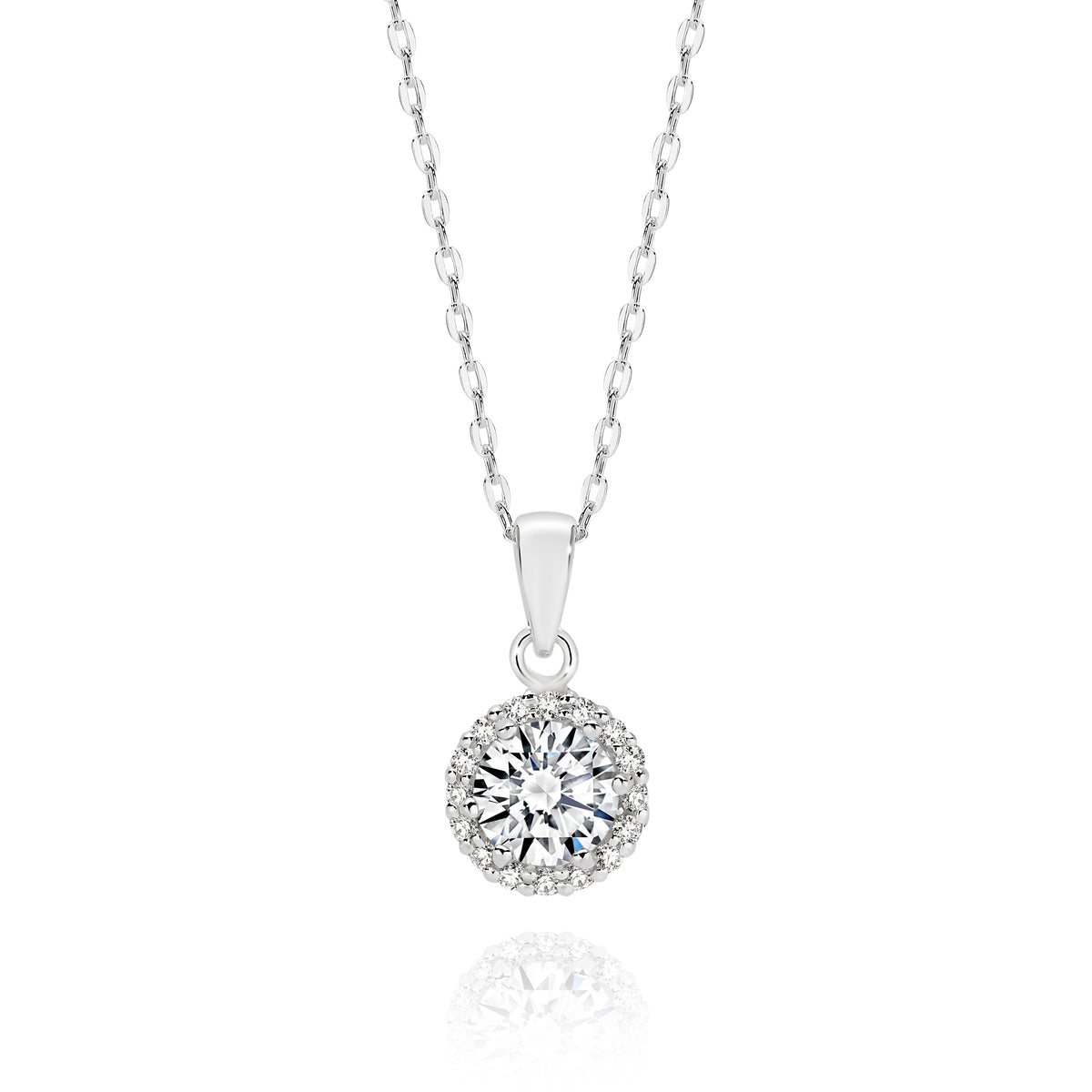 Silver cubic zirconia halo necklet