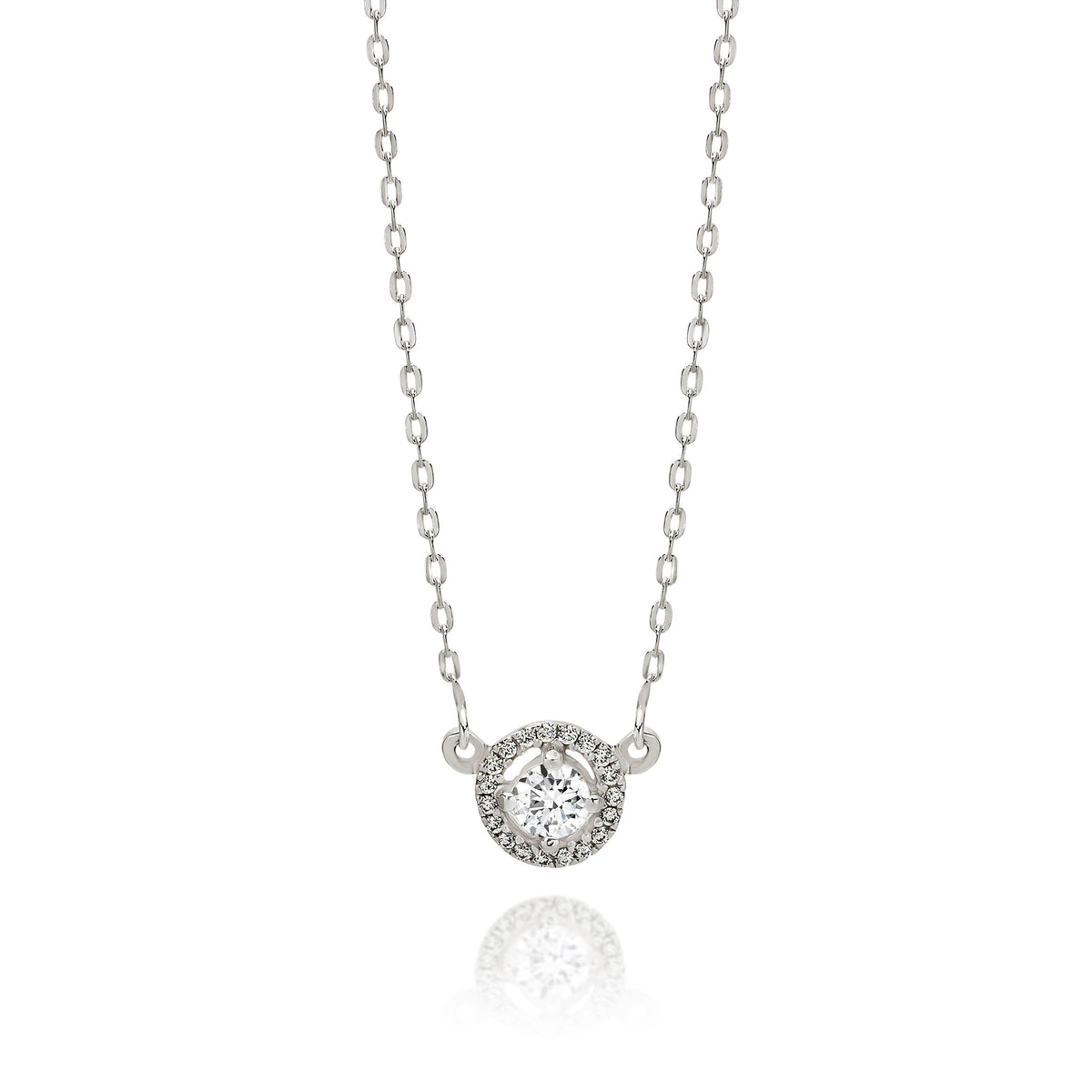 Silver cubic zirconia halo necklet