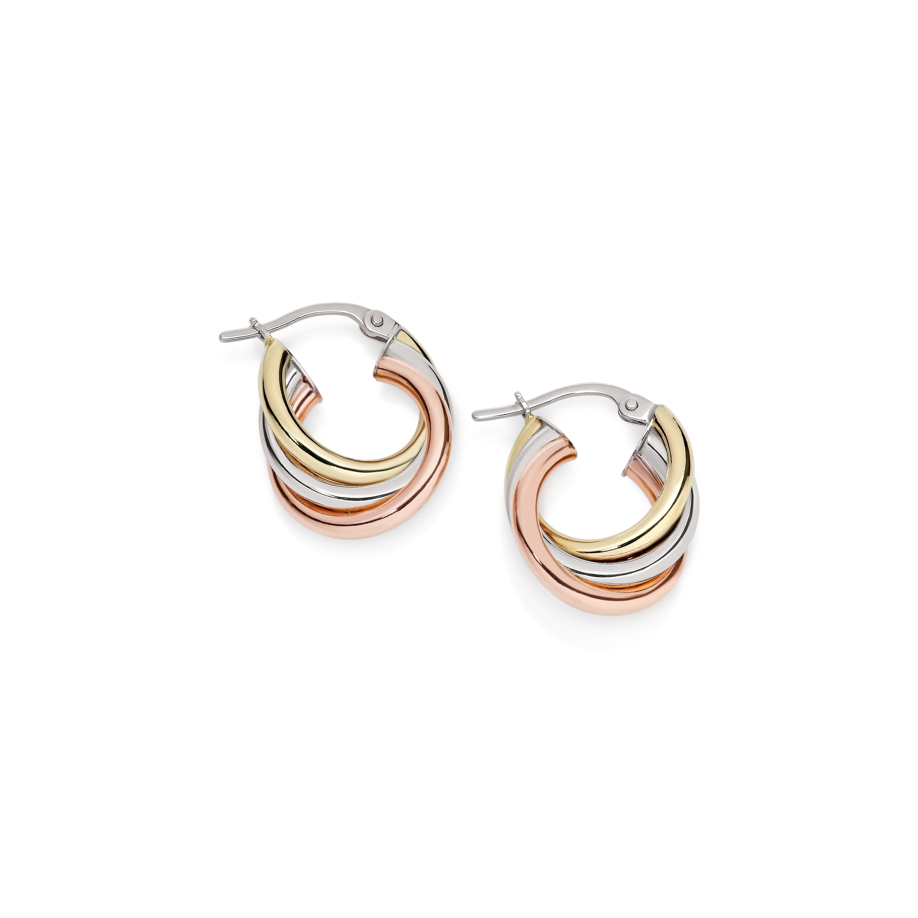 9ct 3 tone hoops 10mm
