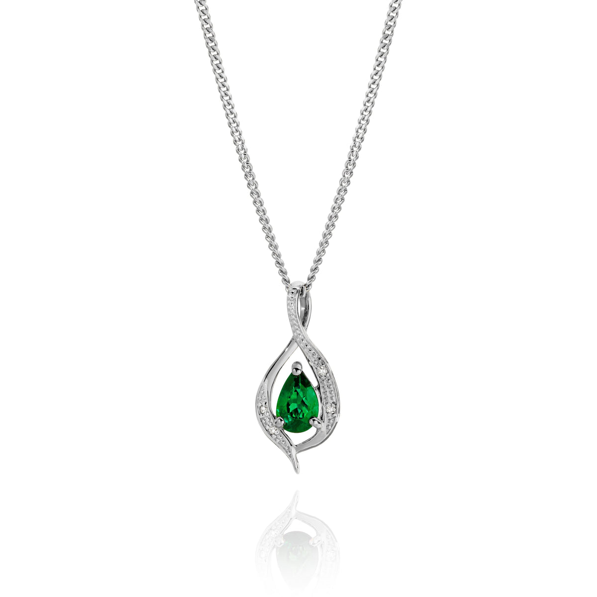 9ct white gold created emerald & diamond pendant