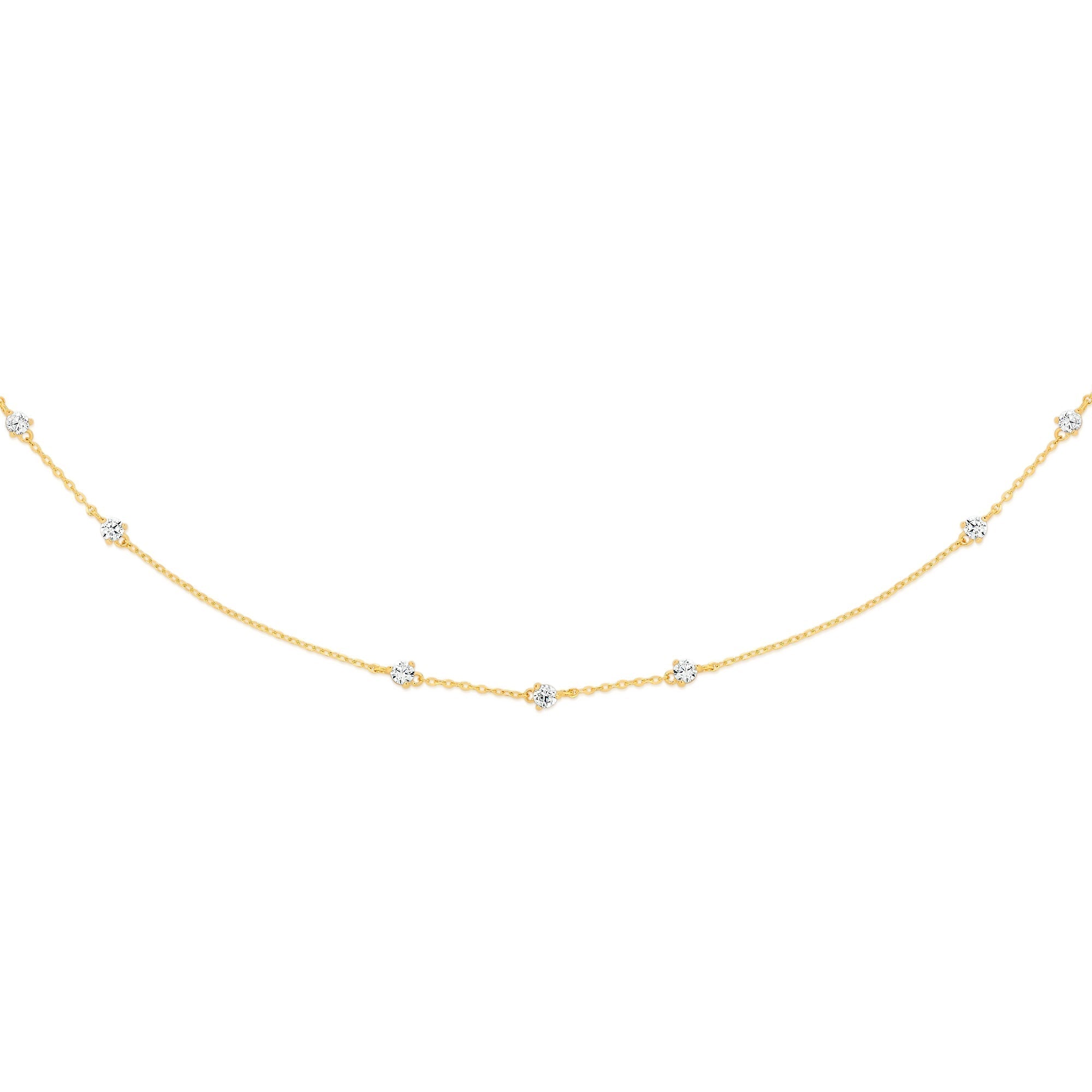 9ct delicate claw set cubic zirconia station necklet