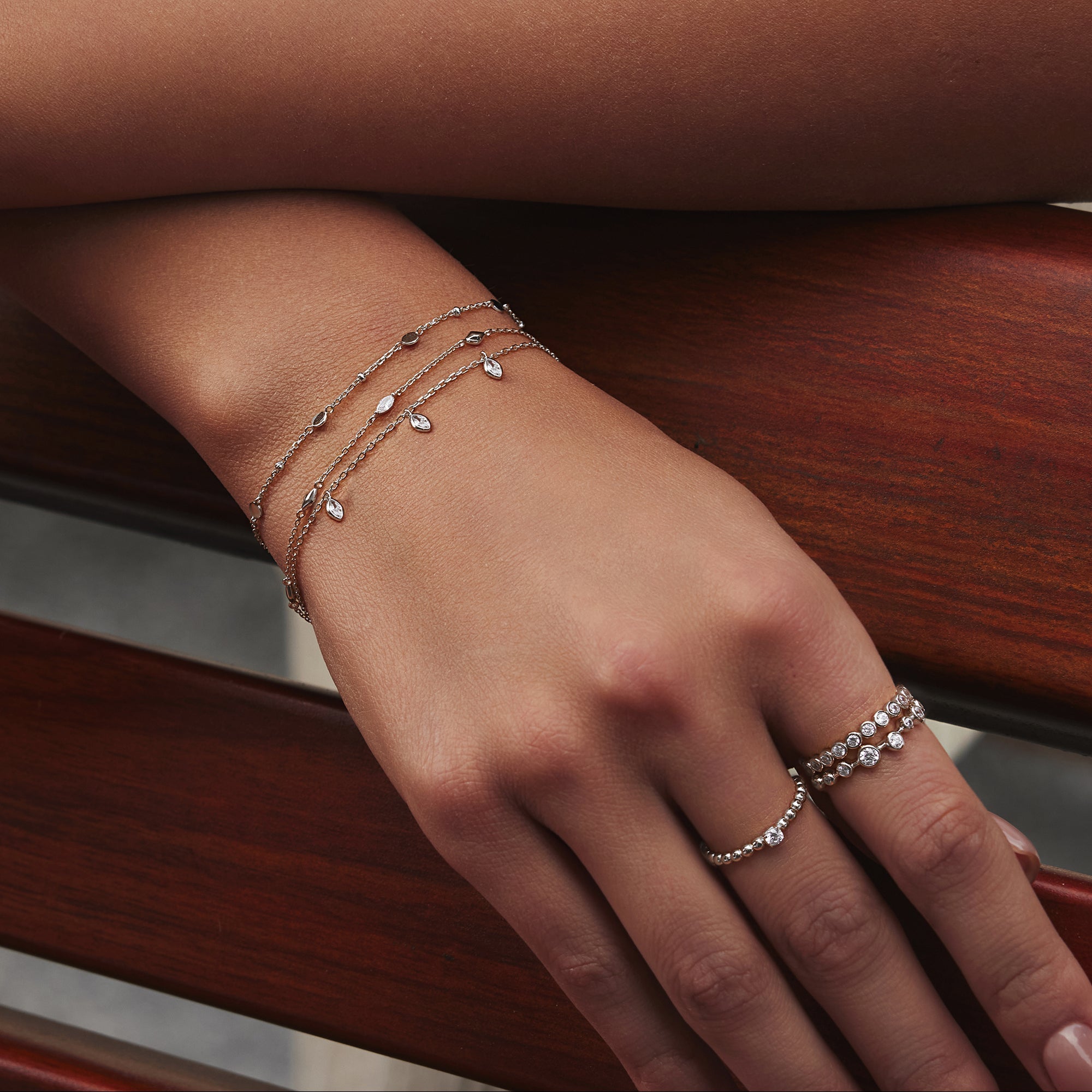 Silver Sparkling Triple Station Bracelet