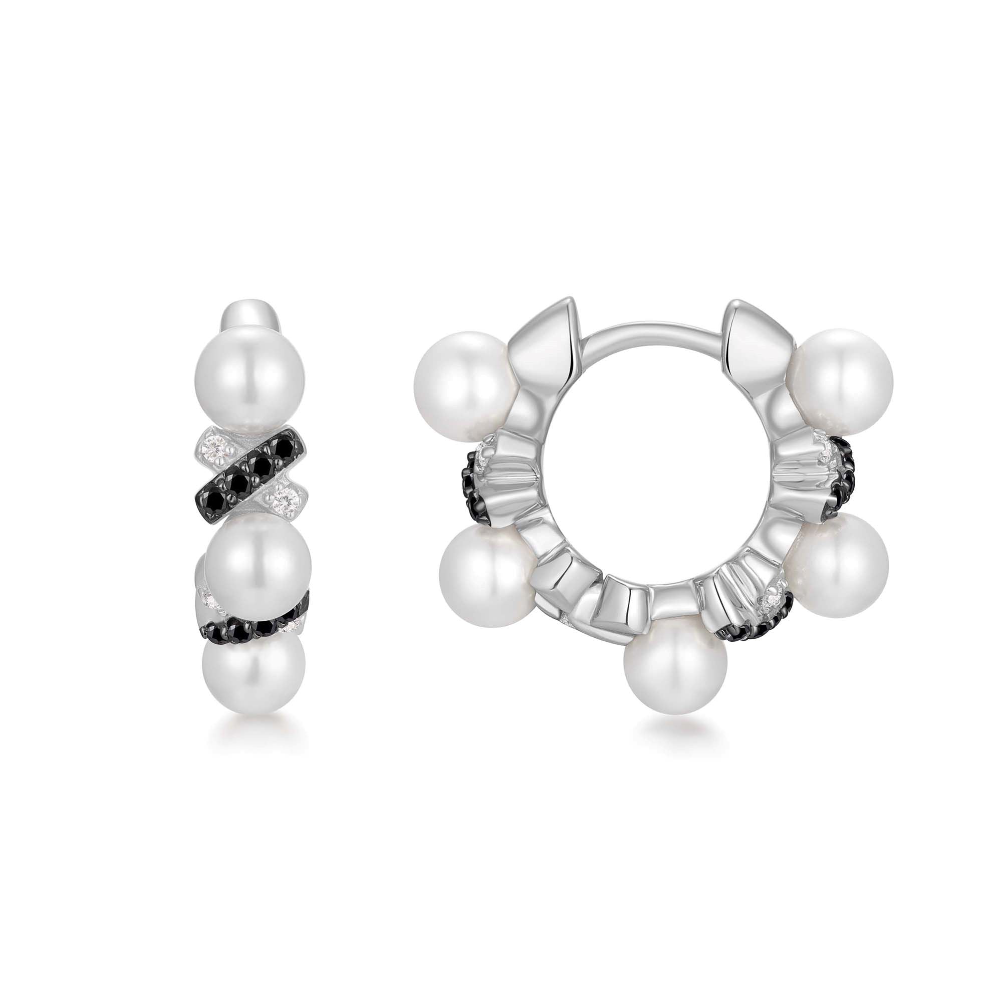 Two-Tone Sparkling Braided Shell Pearl Huggie Hoop Earrings