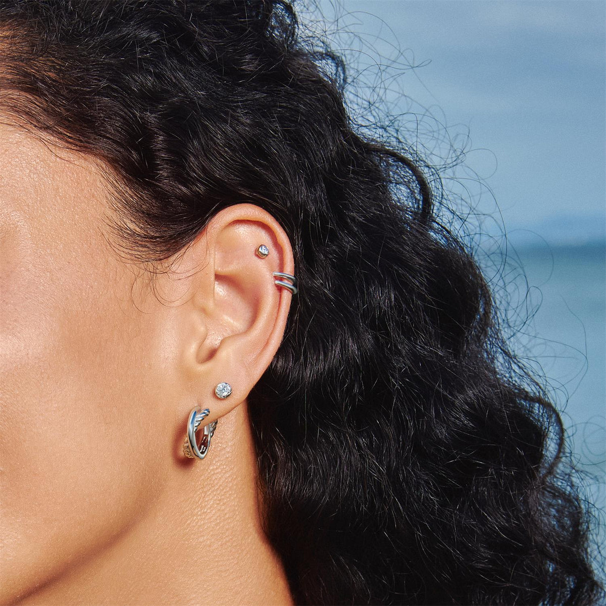 Ania Haie Silver Entwined Dual Huggie Hoop Earrings