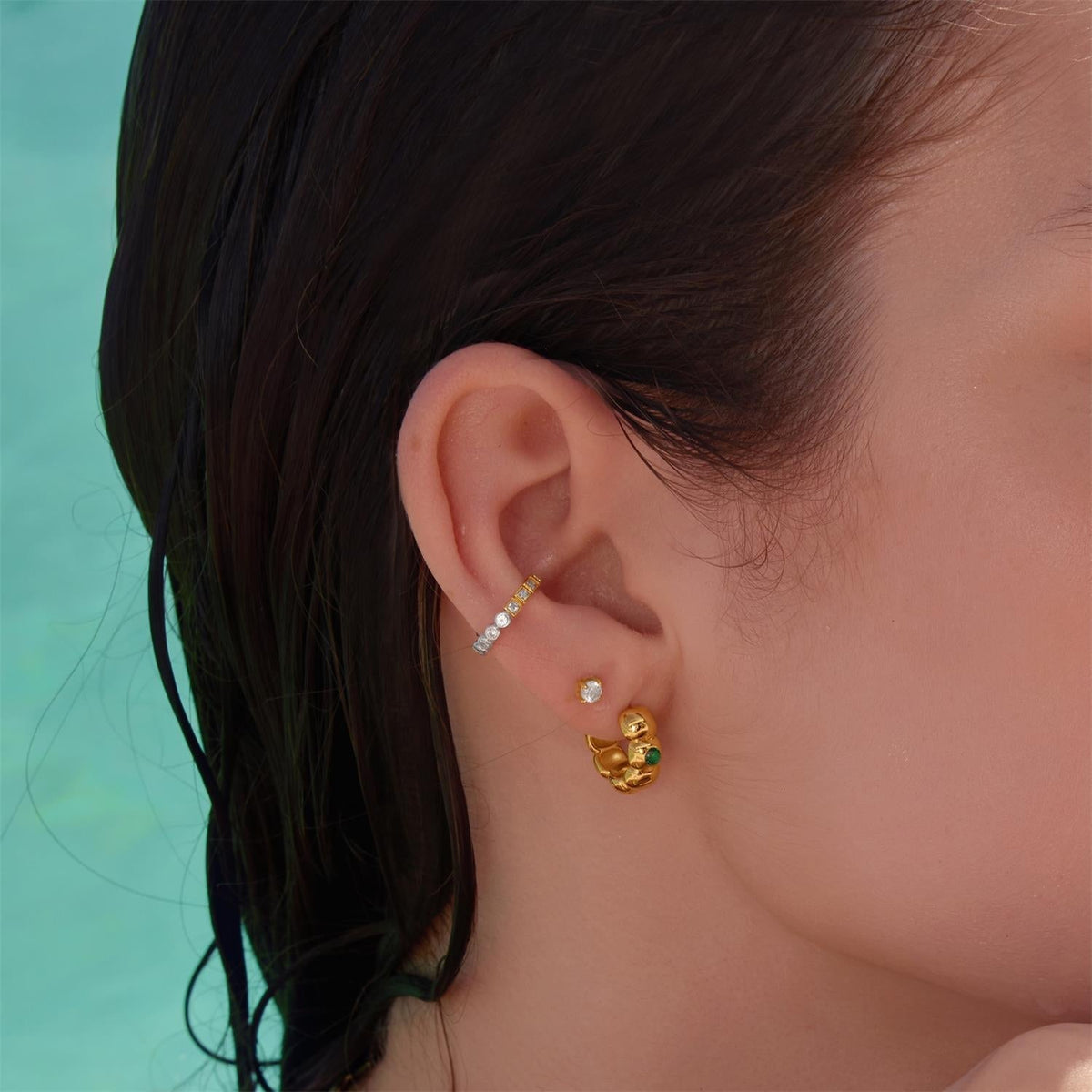 Ania Haie Gold Reversible Puffy Huggie Hoop Earrings