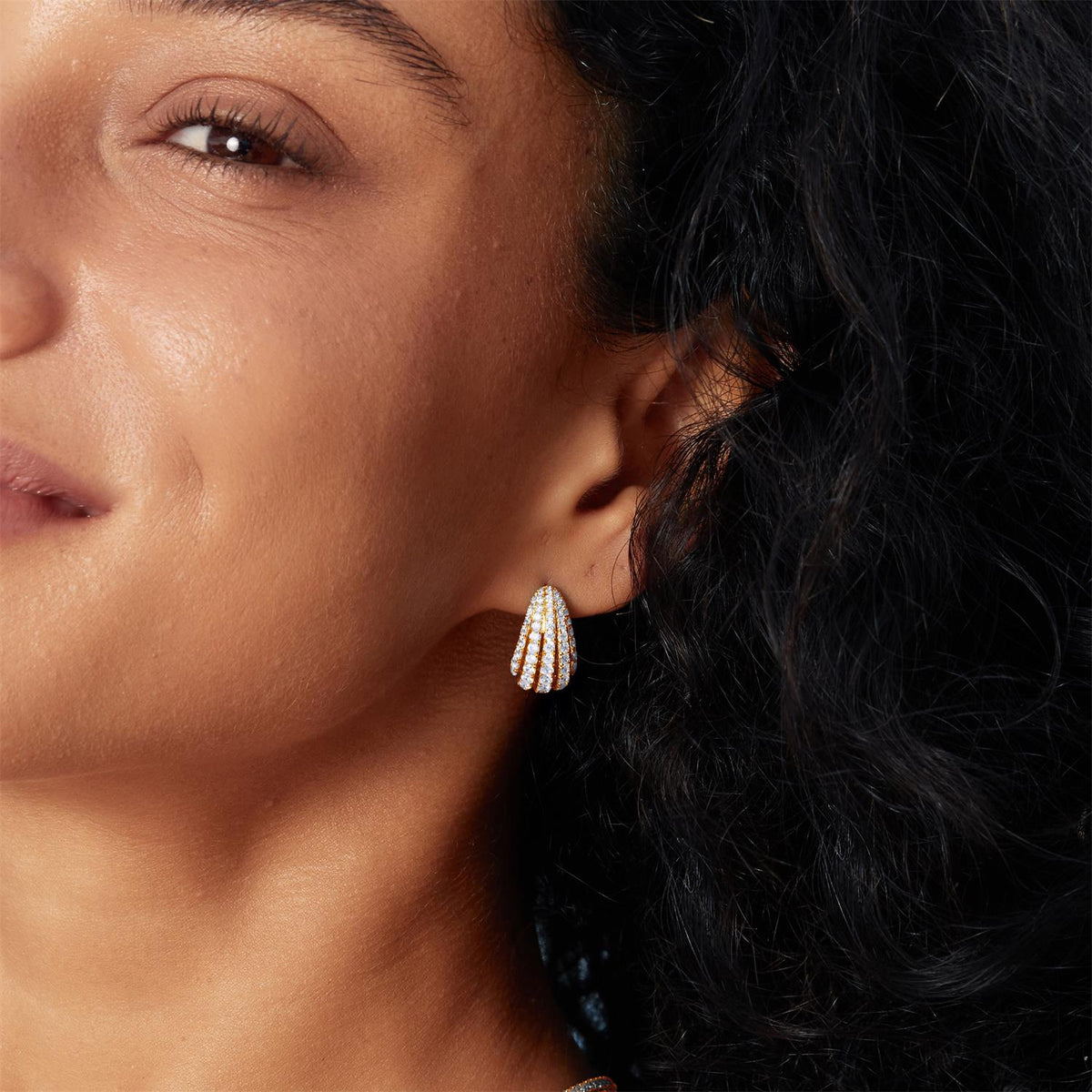 Ania Haie Gold Pave Shrimp Stud Hoop Earrings