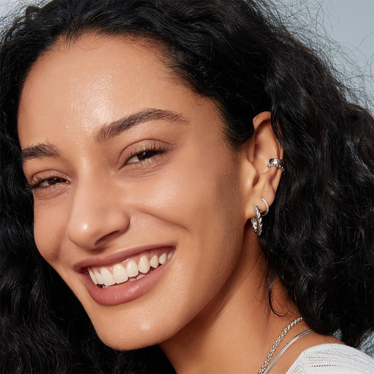 Ania Haie Silver Twisted Huggie Hoop Earrings