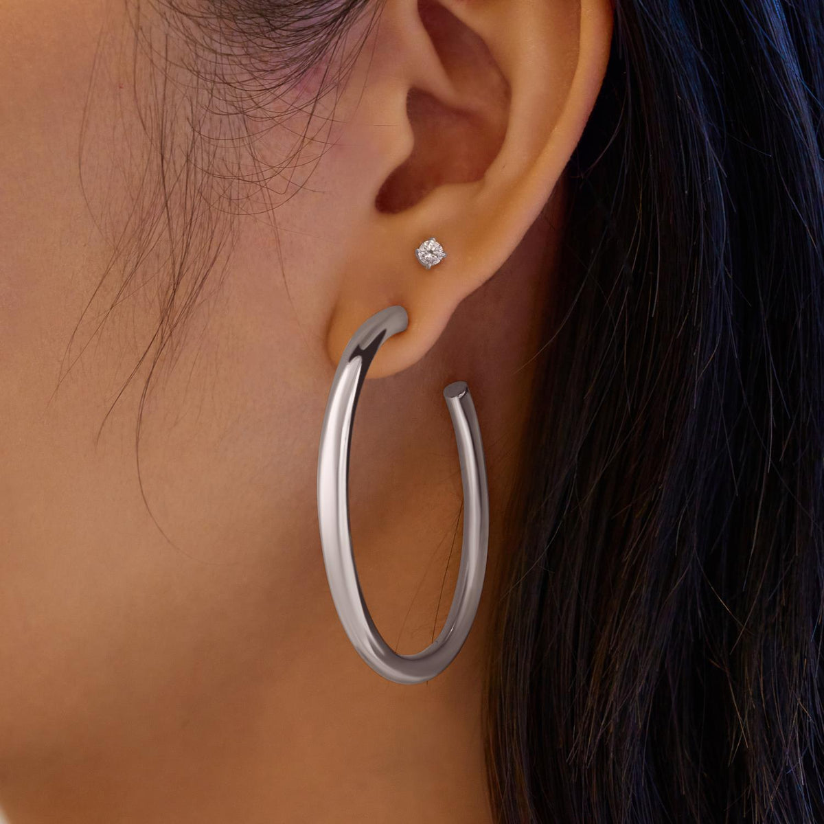 Ania Haie Silver Classic Tube Large Hoop Earrings