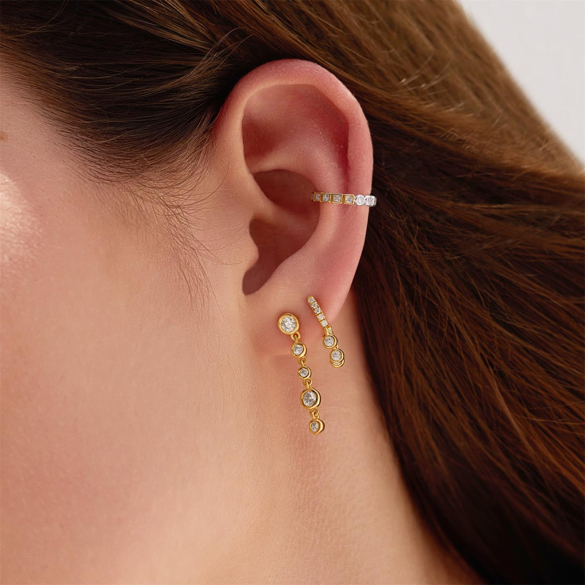 Ania Haie Gold Molten Cascade Bezel-Set Drop Stud Earrings