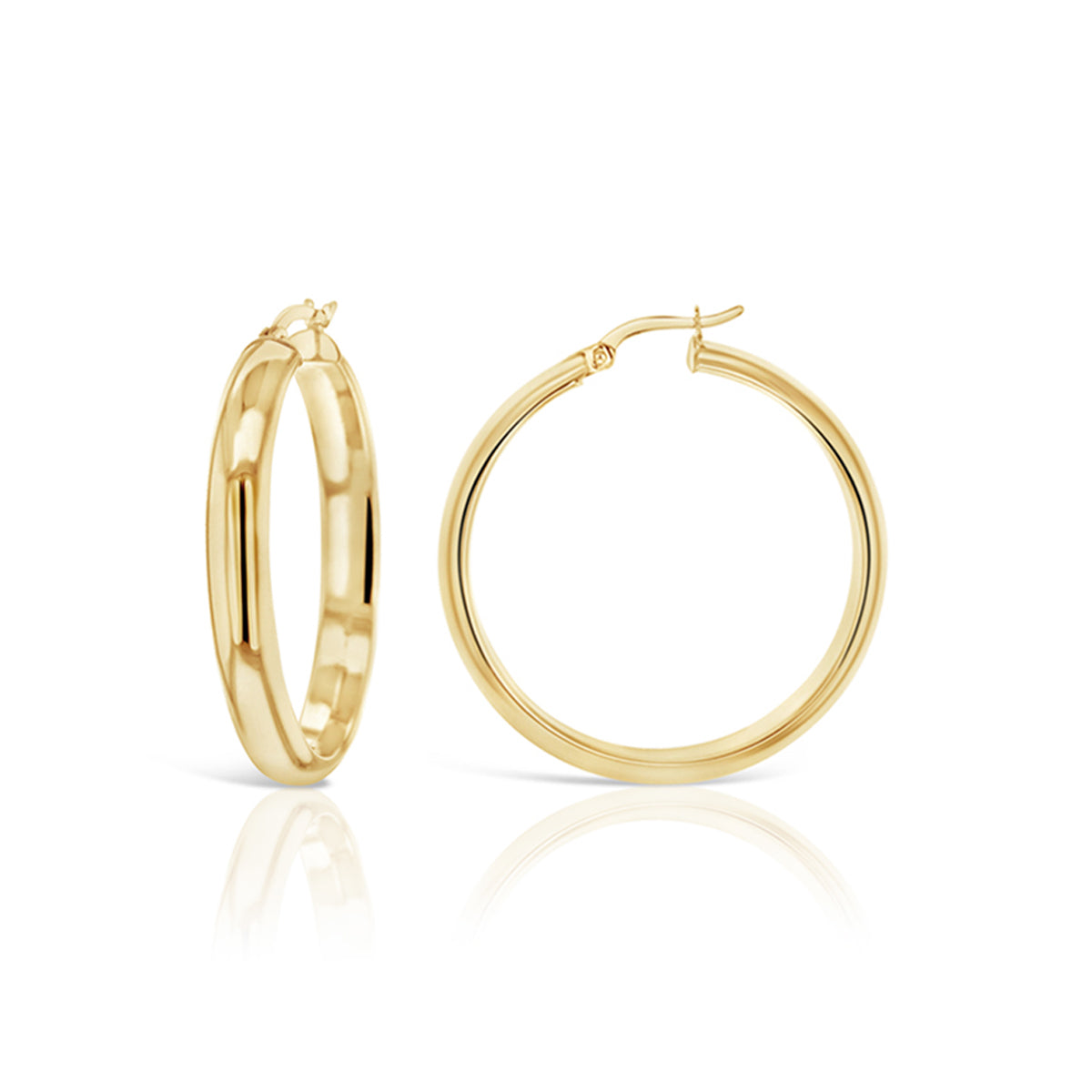 9ct Yellow Gold Domed 5mm Tube x 30mm Hoop Earrings