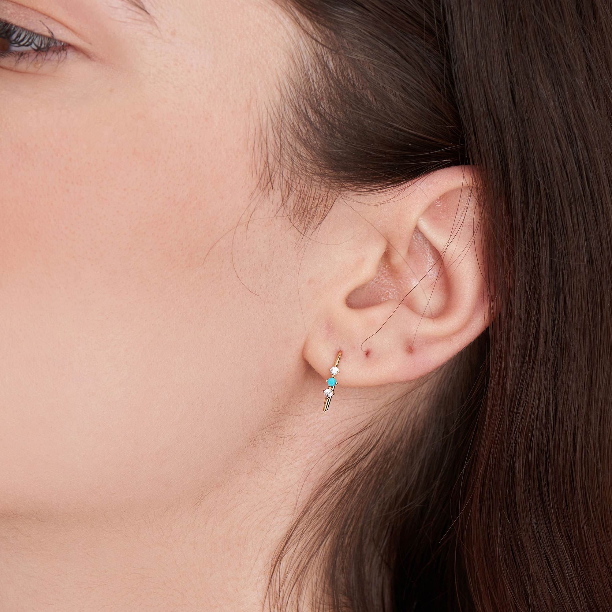 Ania Haie 14ct Gold Turquoise Cabochon and White Sapphire Hook Earrings