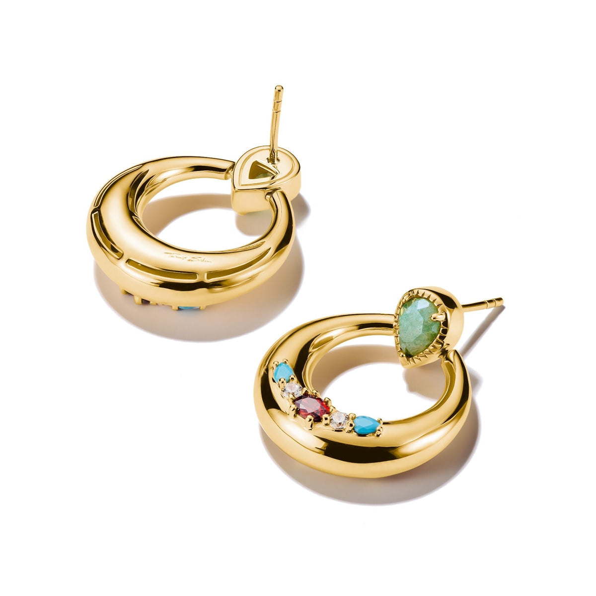 THOMAS SABO Half-Hoop Earrings with Green, White & Red Stones