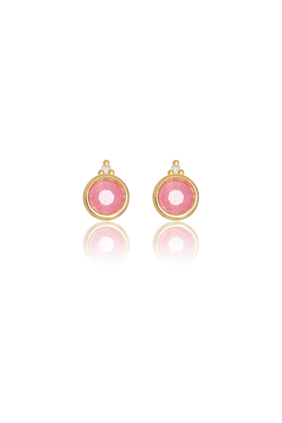 NATURAL RUBY AND TWO NATURAL DIAMOND JULY EARRINGS GOLD