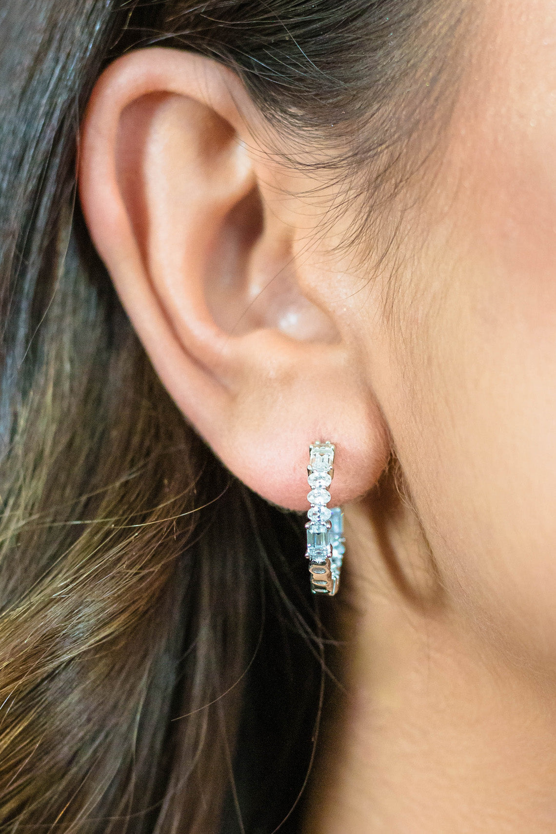 BAGUETTE INSIDE OUT EARRINGS SILVER SMALL