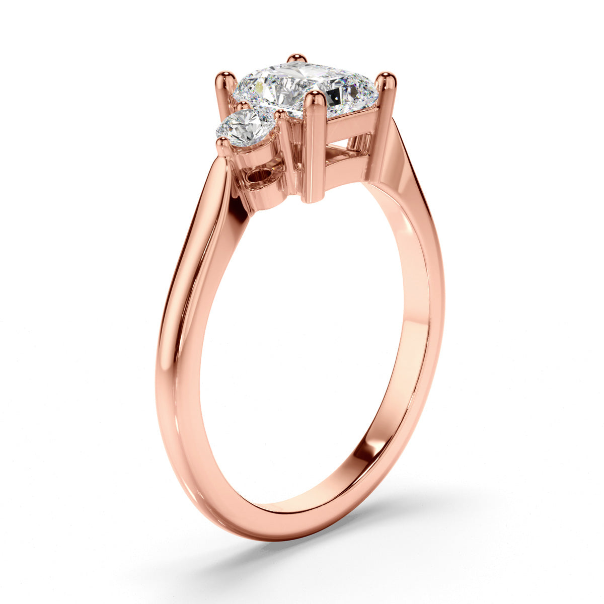 Radiant Cut Diamond Trilogy Engagement Ring with Round Brilliant Sides