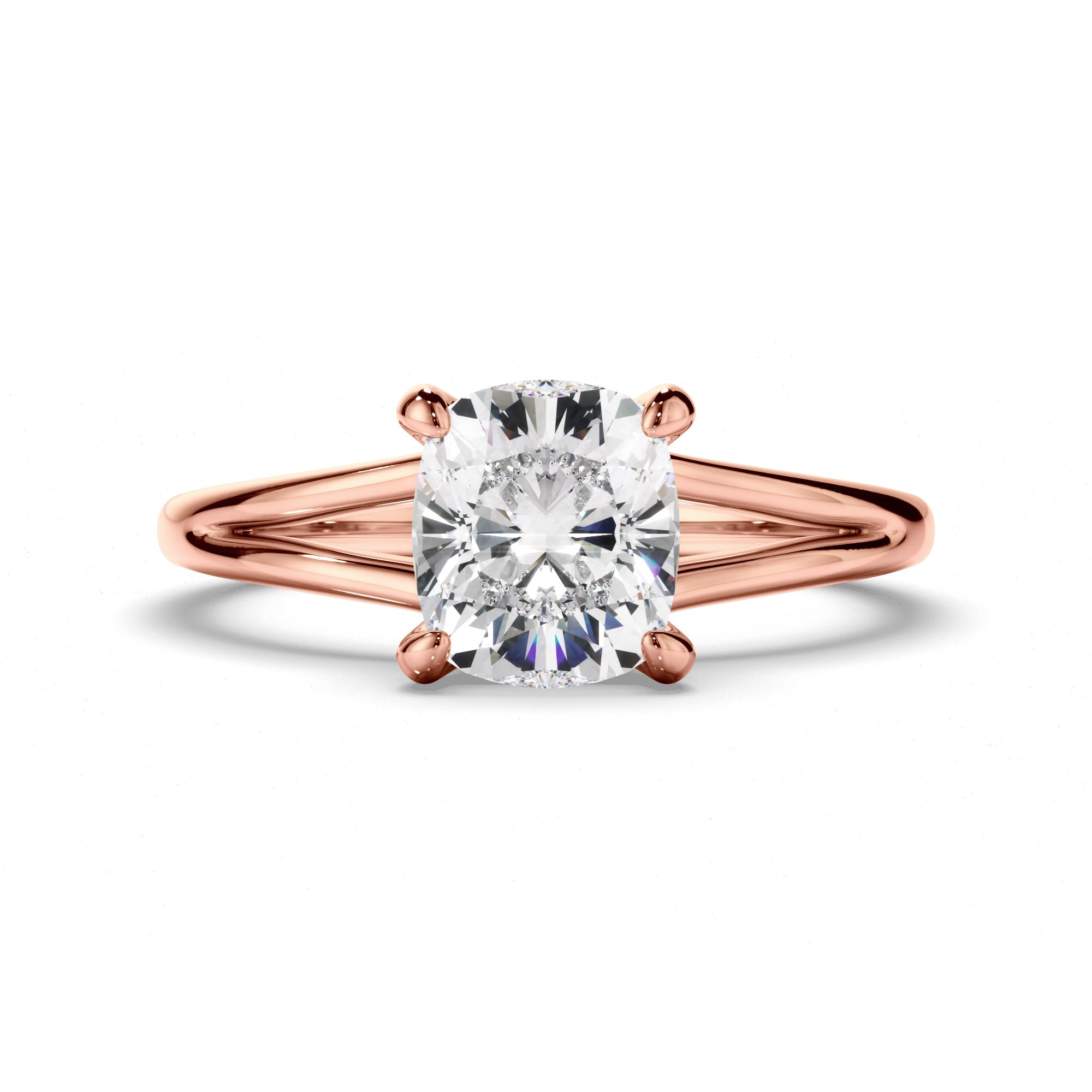 Cushion Cut Diamond Solitaire Hidden Halo Engagement Ring