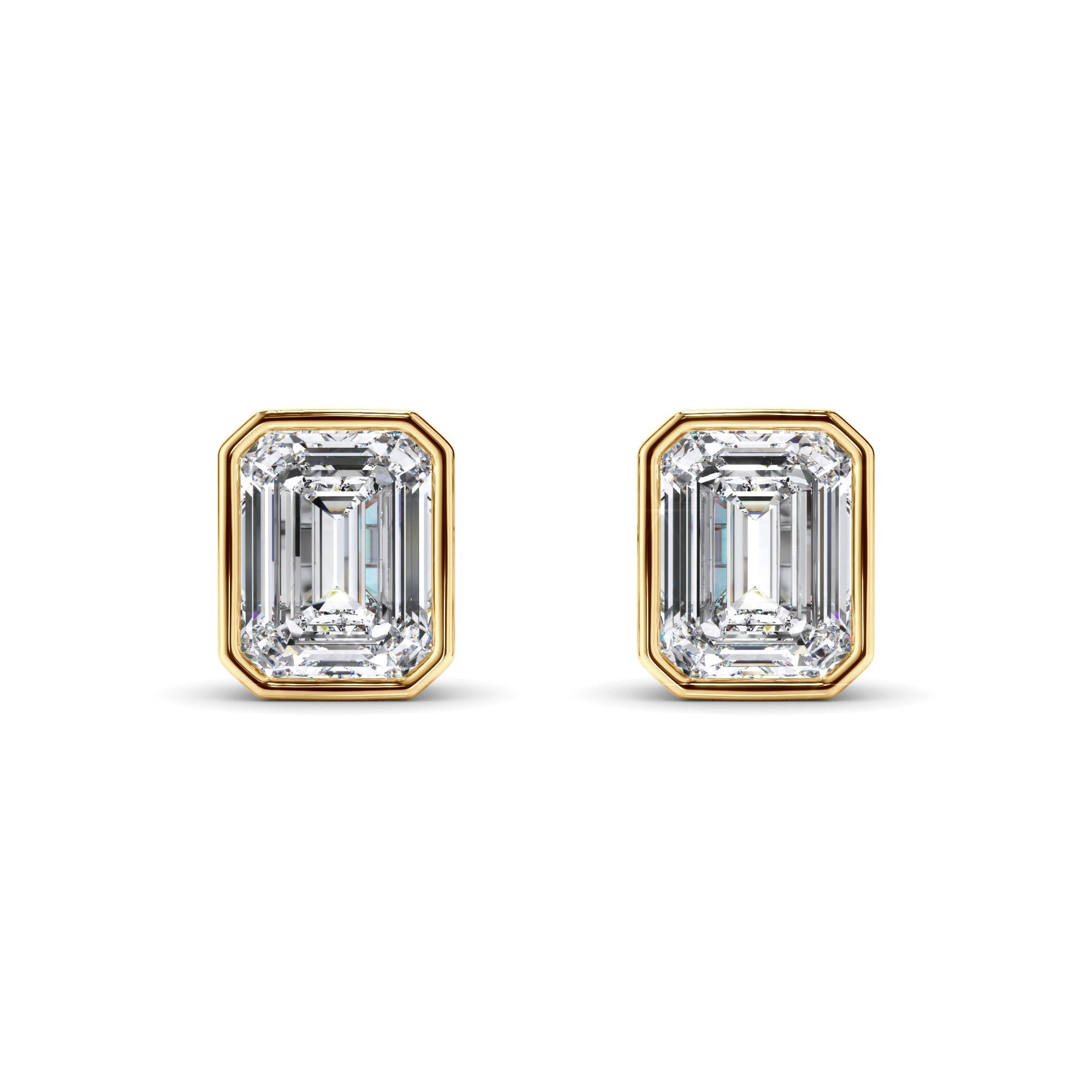 Emerald Cut Diamond Bezel Set Stud Earrings