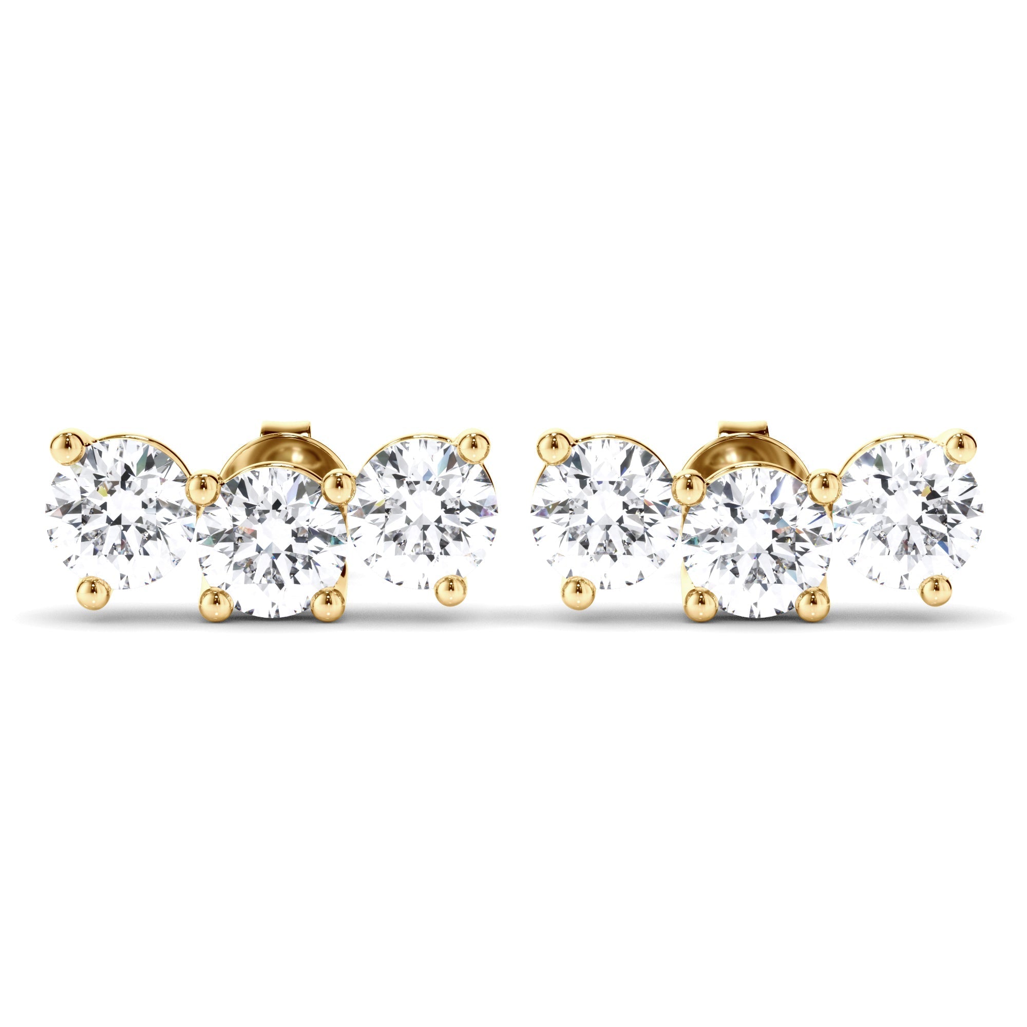 Round Brilliant Cut 3-Stone Stud Earrings