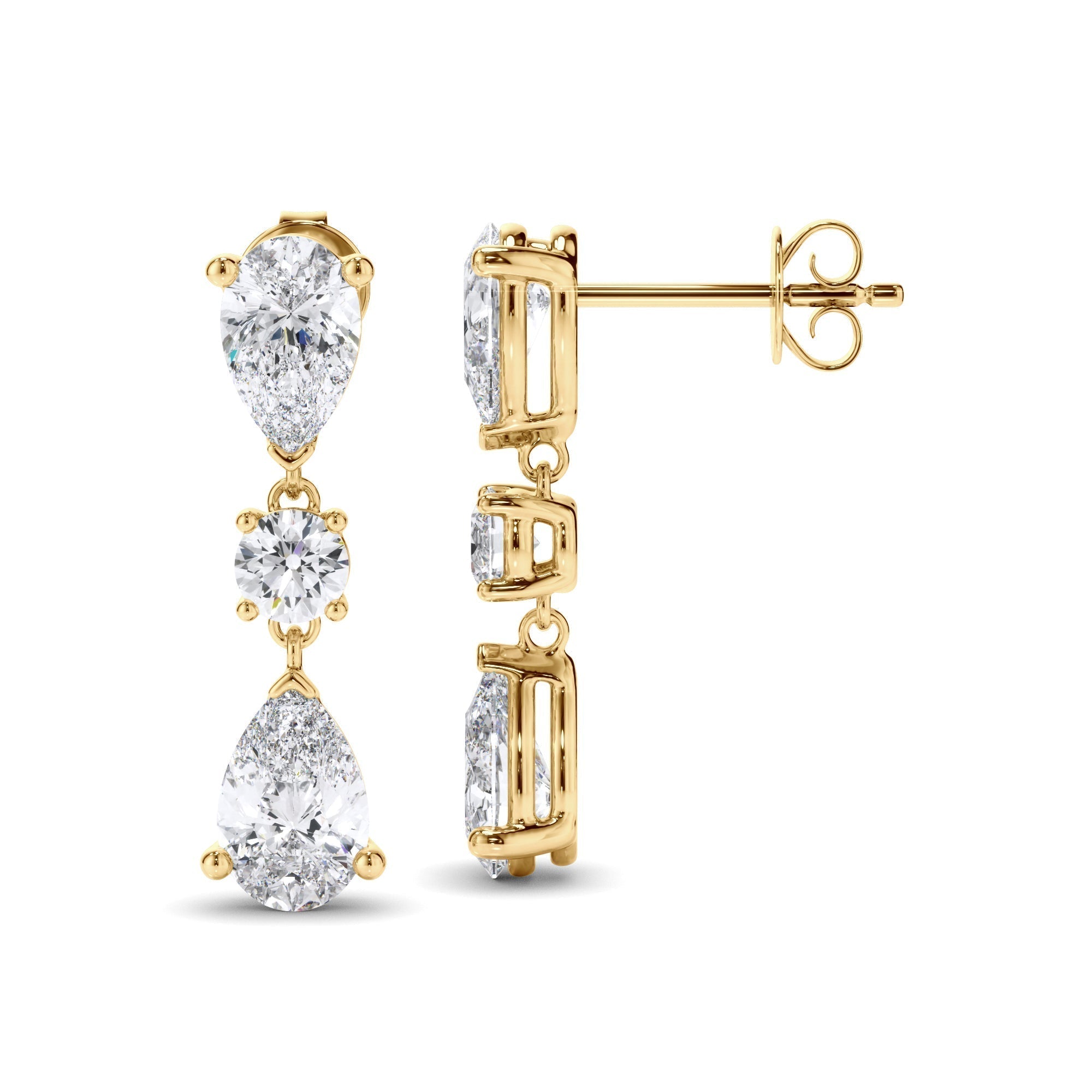 Pear & Round Brilliant Cut Diamond Drop Earrings