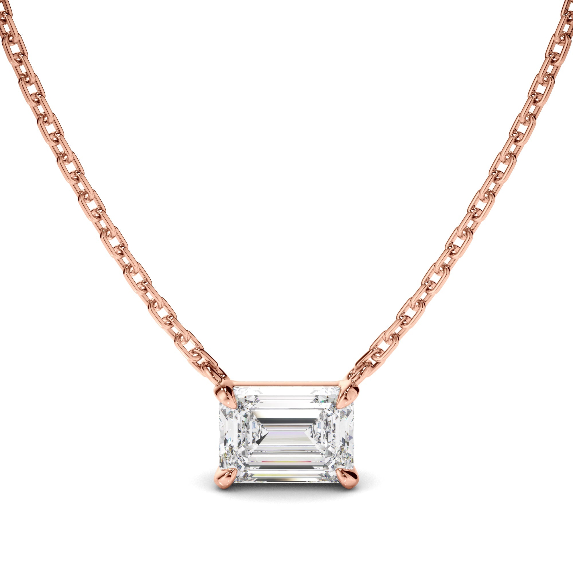 East West Emerald Cut Diamond Necklet