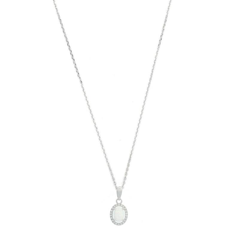 Georgini Opal Glow Blackwattle White Created Opal Pendant Silver