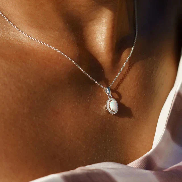 Georgini Opal Glow Blackwattle White Created Opal Pendant Silver