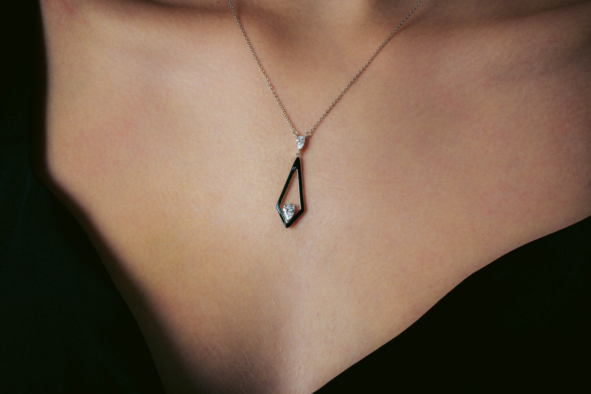 REFLECTION EVOKE PENDANT SILVER & BLACK ENAMEL