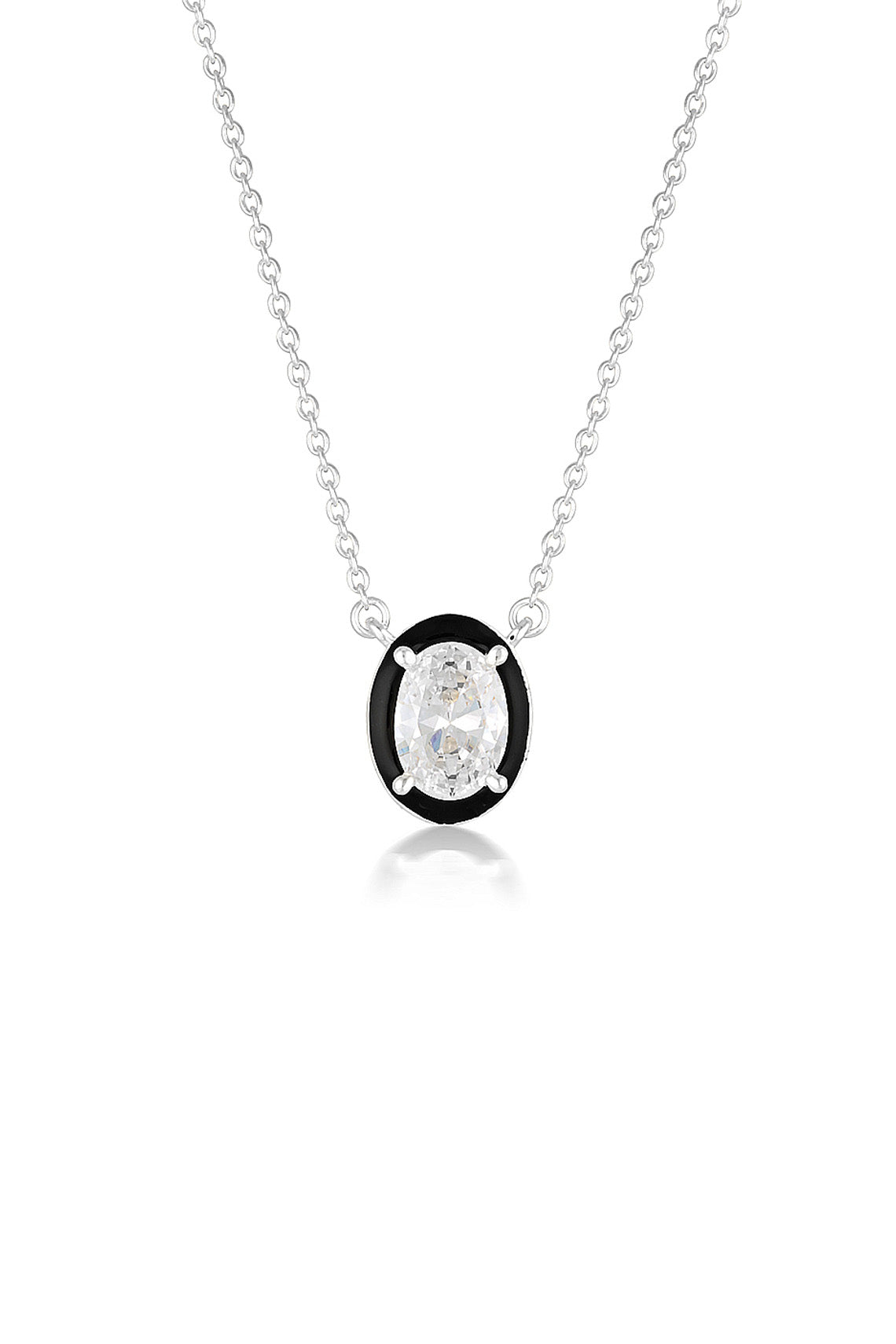 REFLECTION OVAL PENDANT SILVER & BLACK ENAMEL