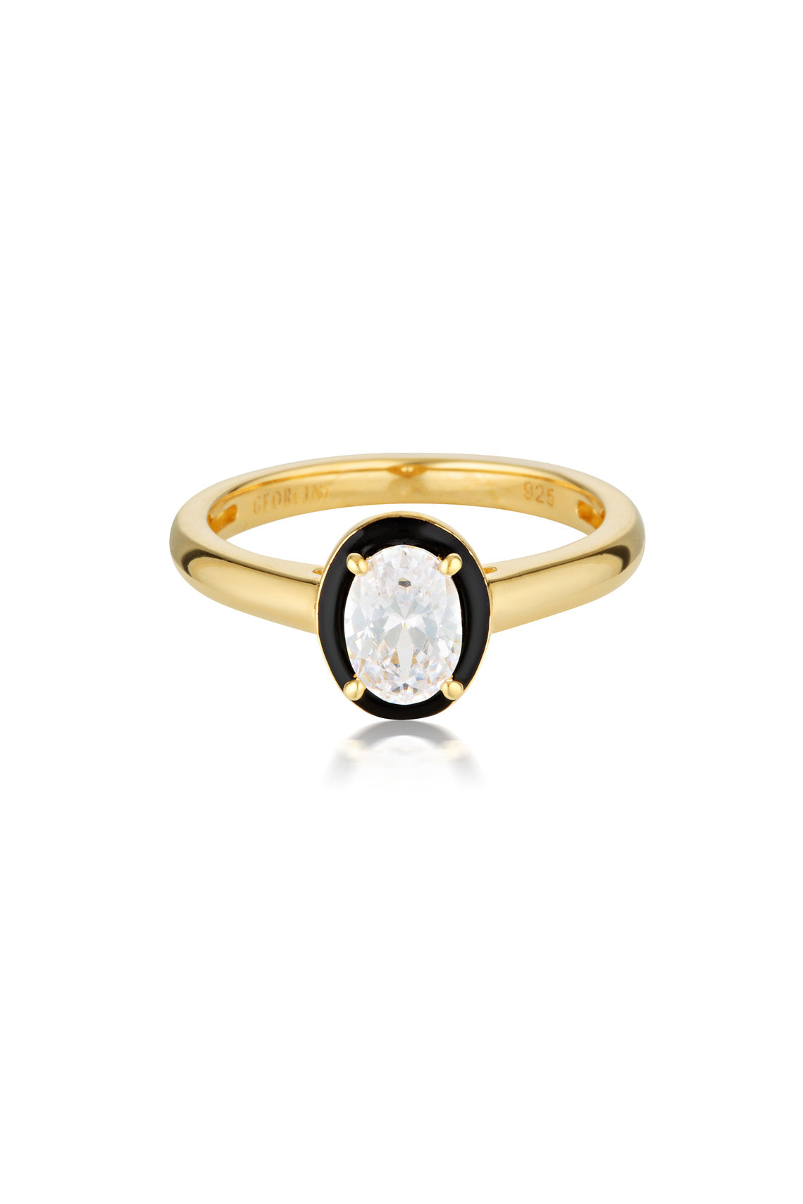 REFLECTION OVAL RING GOLD & BLACK ENAMEL