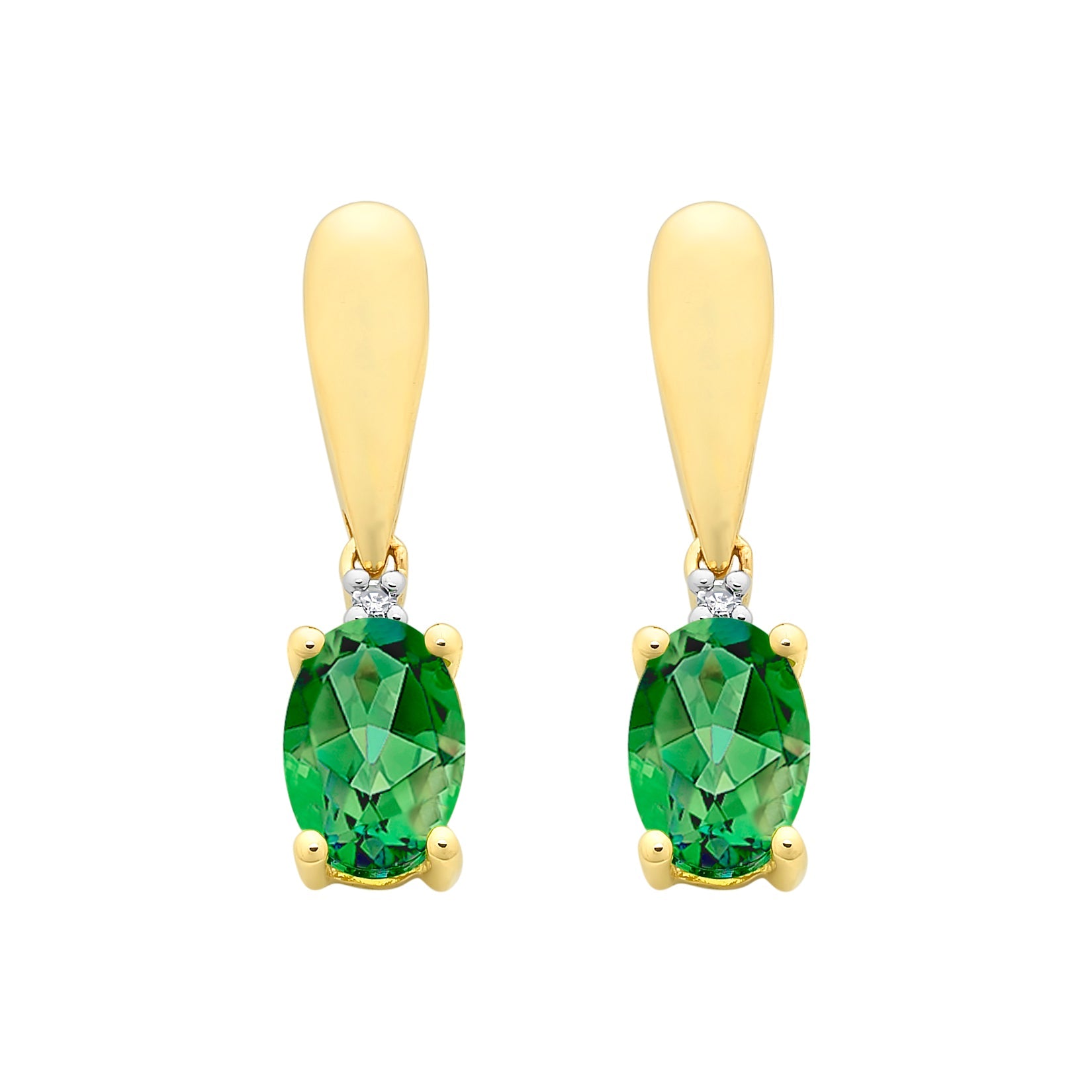9ct Gold Created Emerald & Diamond Earrings
