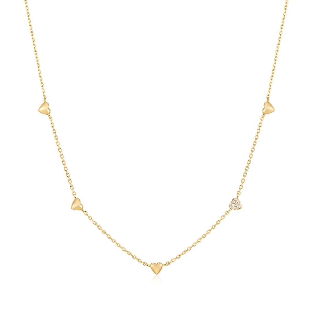 Ania Haie Gold Pave Puffed Heart Station Necklace