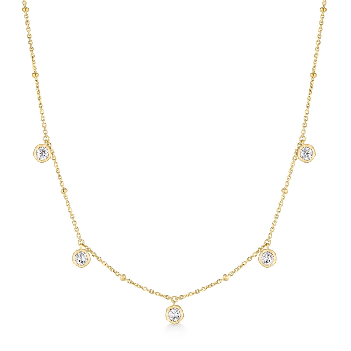 Ania Haie Gold Molten Bezel-Set Droplet Station Necklace