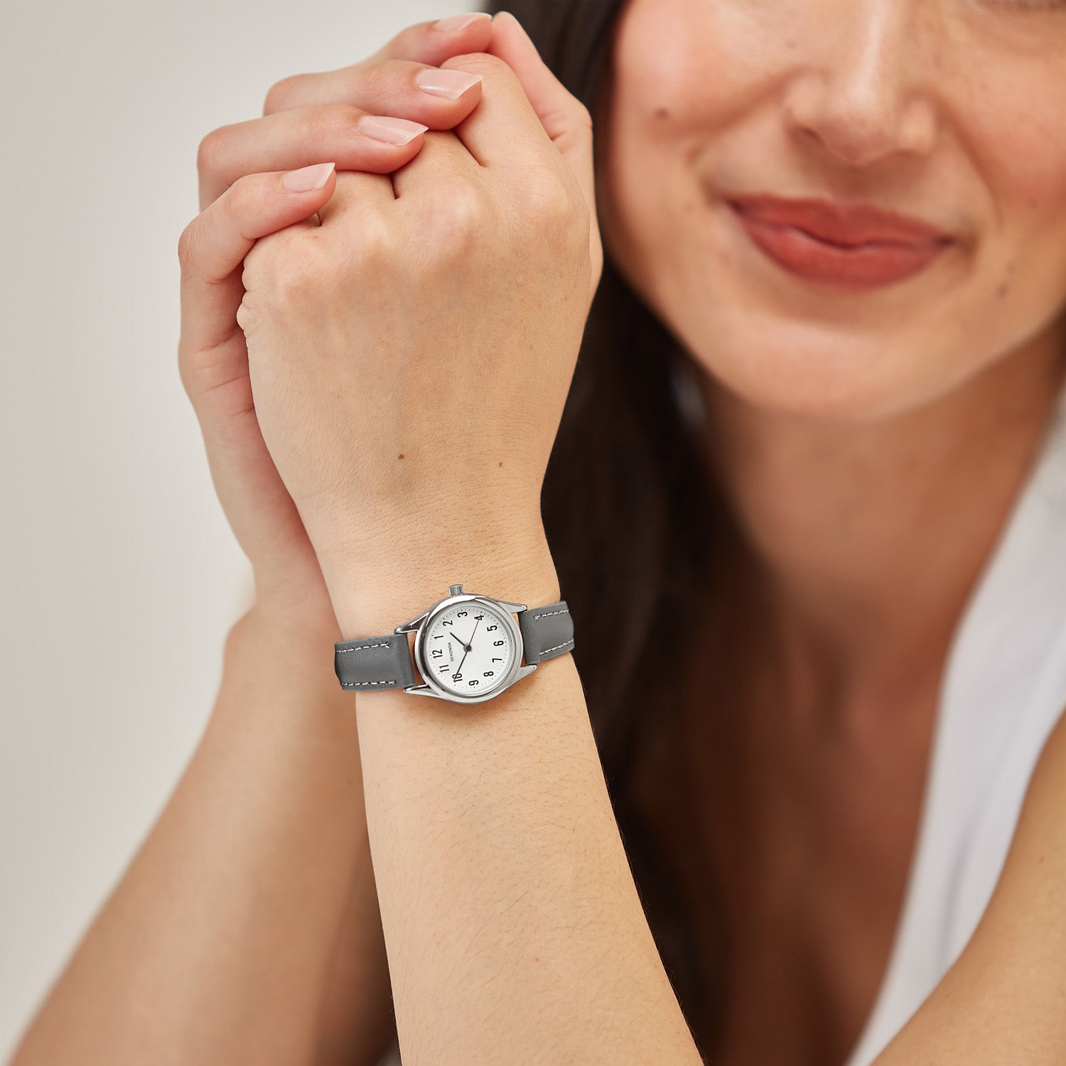 Sekonda Womens Evans White Dial Grey Leather Strap 25mm Watch