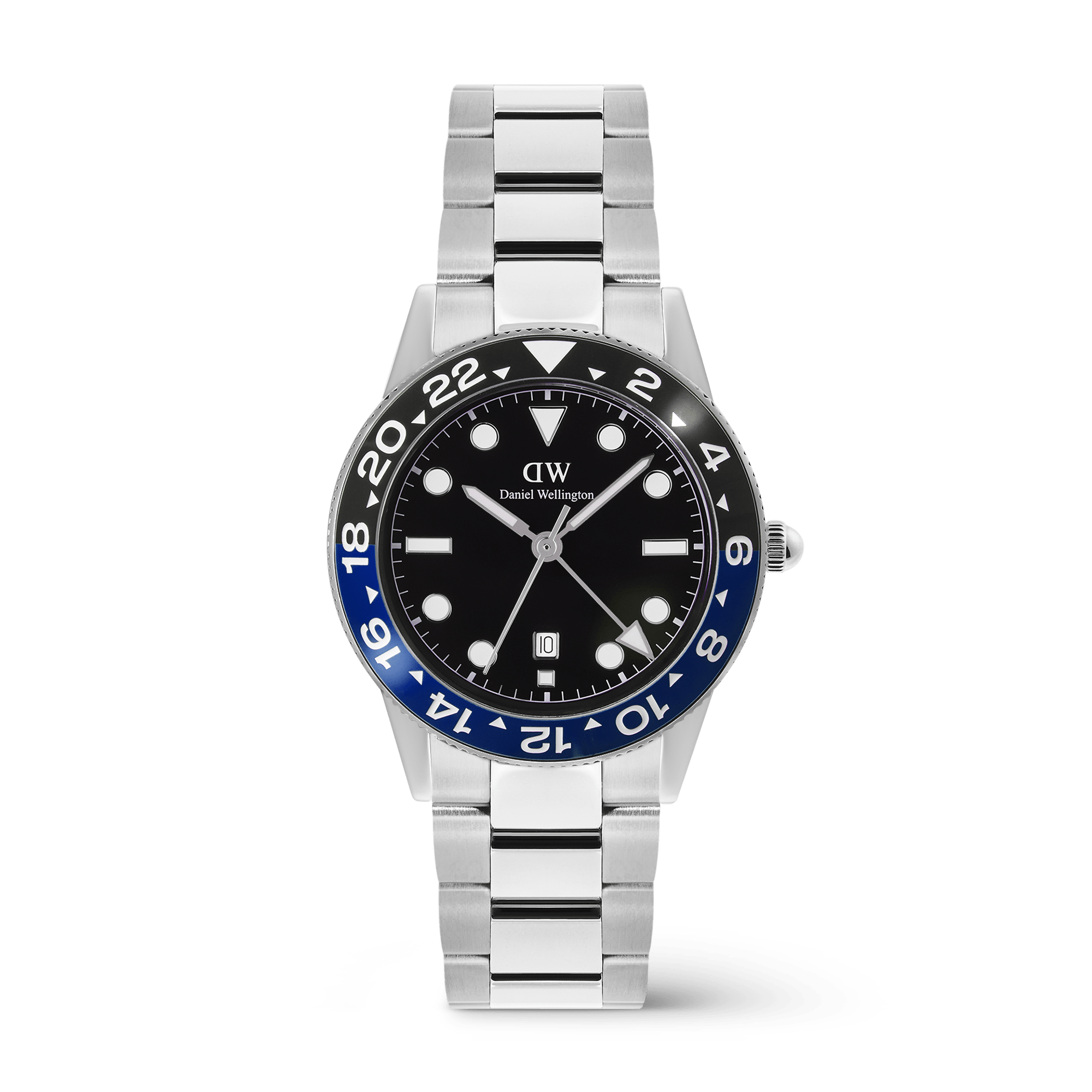 Daniel Wellington Iconic GMT Link Black Blue Ceramic Bezel Silver