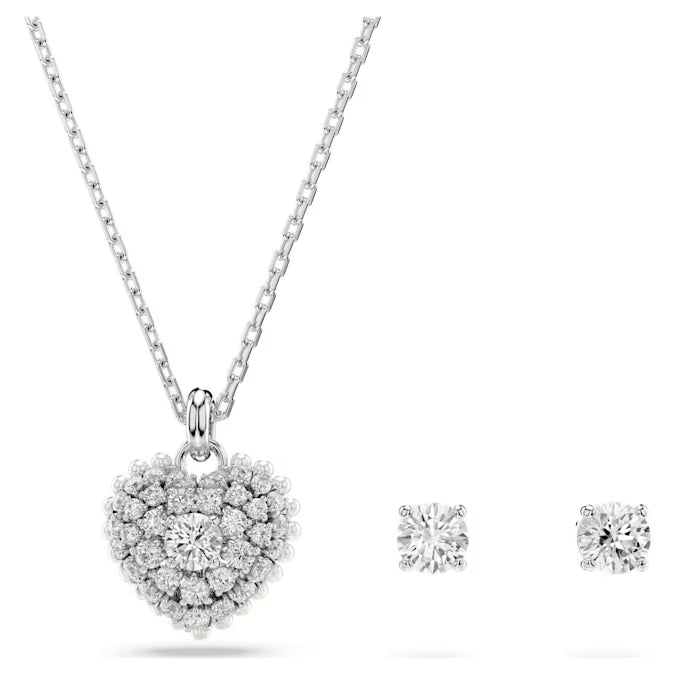 Swarovski Idyllia set Heart, White, Rhodium plated