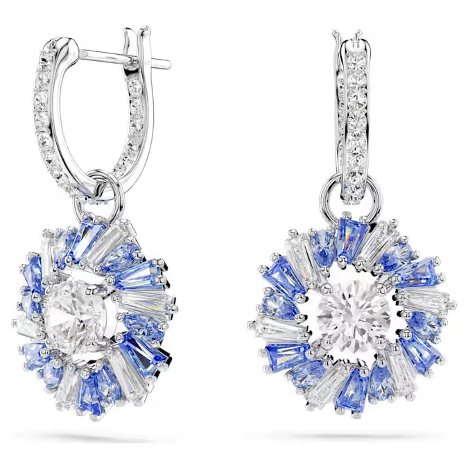 Swarovski Idyllia drop earrings Mixed cuts, Flower, Blue, Rhodium plated