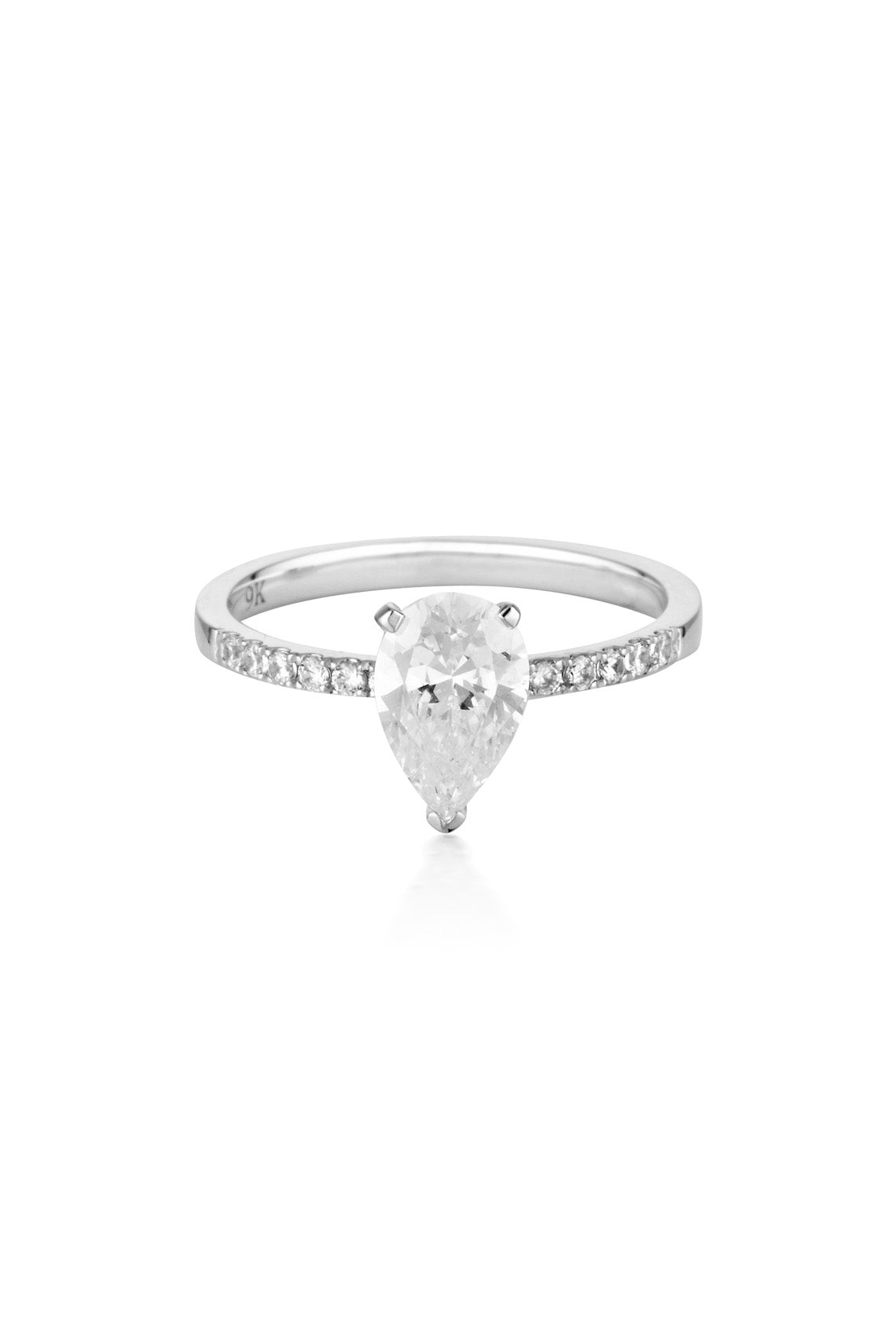 PEAR CUT AND ROUND BRILLIANT 1.5CT ENGAGEMENT RING SILVER