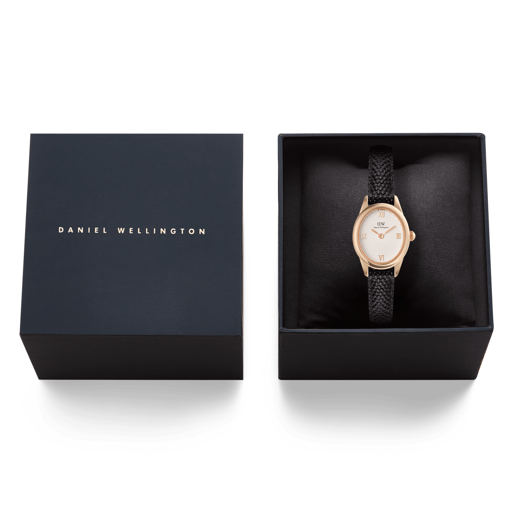 Daniel Wellington Ophelia Mini Black Lizard White Guilloché Rose Gold