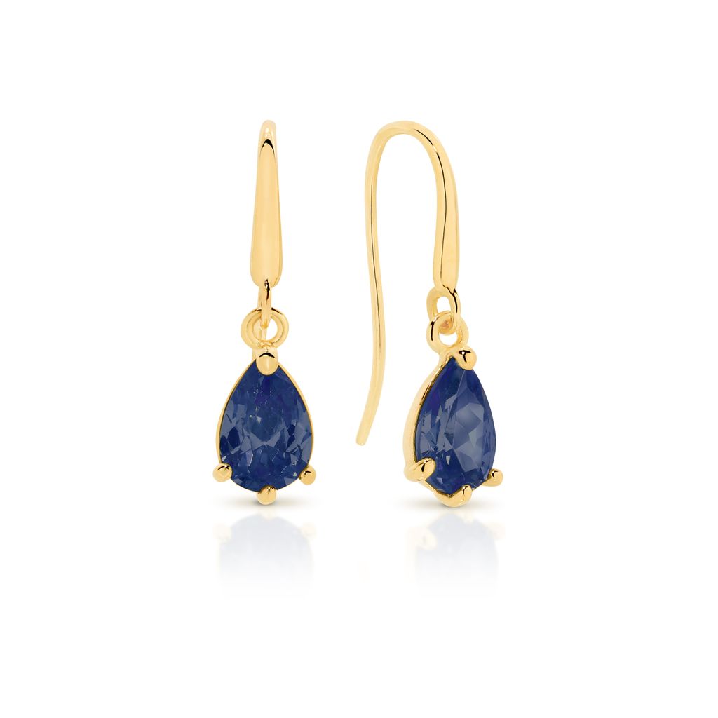 9ct gold sapphire coloured cubic zirconia earrings