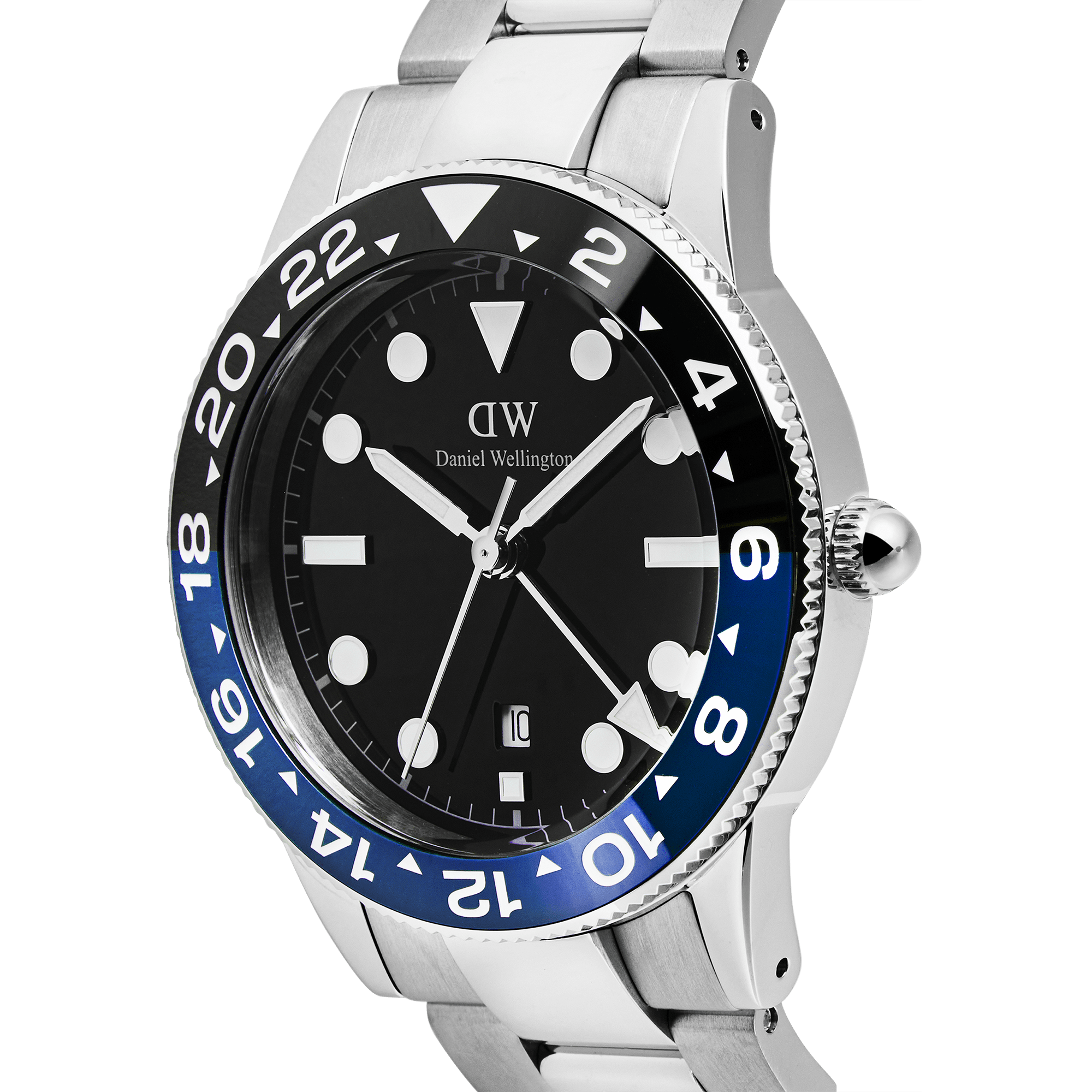 Daniel Wellington Iconic GMT Link Black Blue Ceramic Bezel Silver