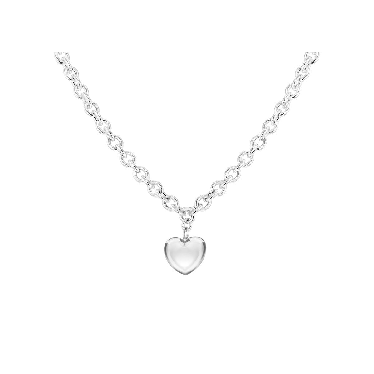 Sterling Silver Belcher Puff Heart Pendant