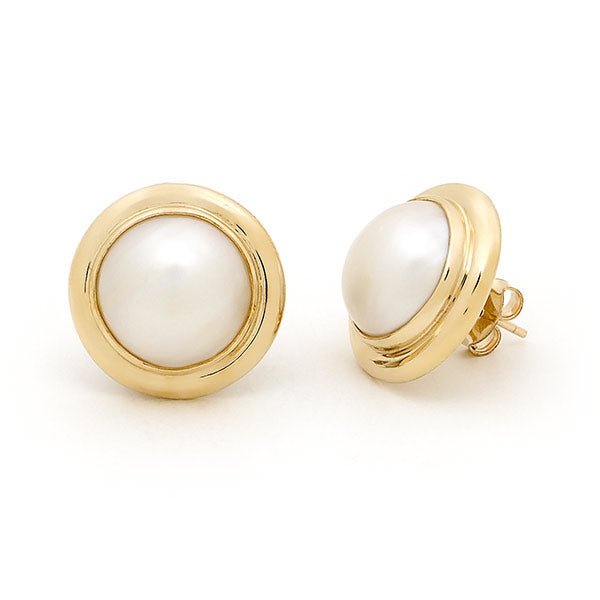 9ct Yellow Gold Mabe Pearl Earrings