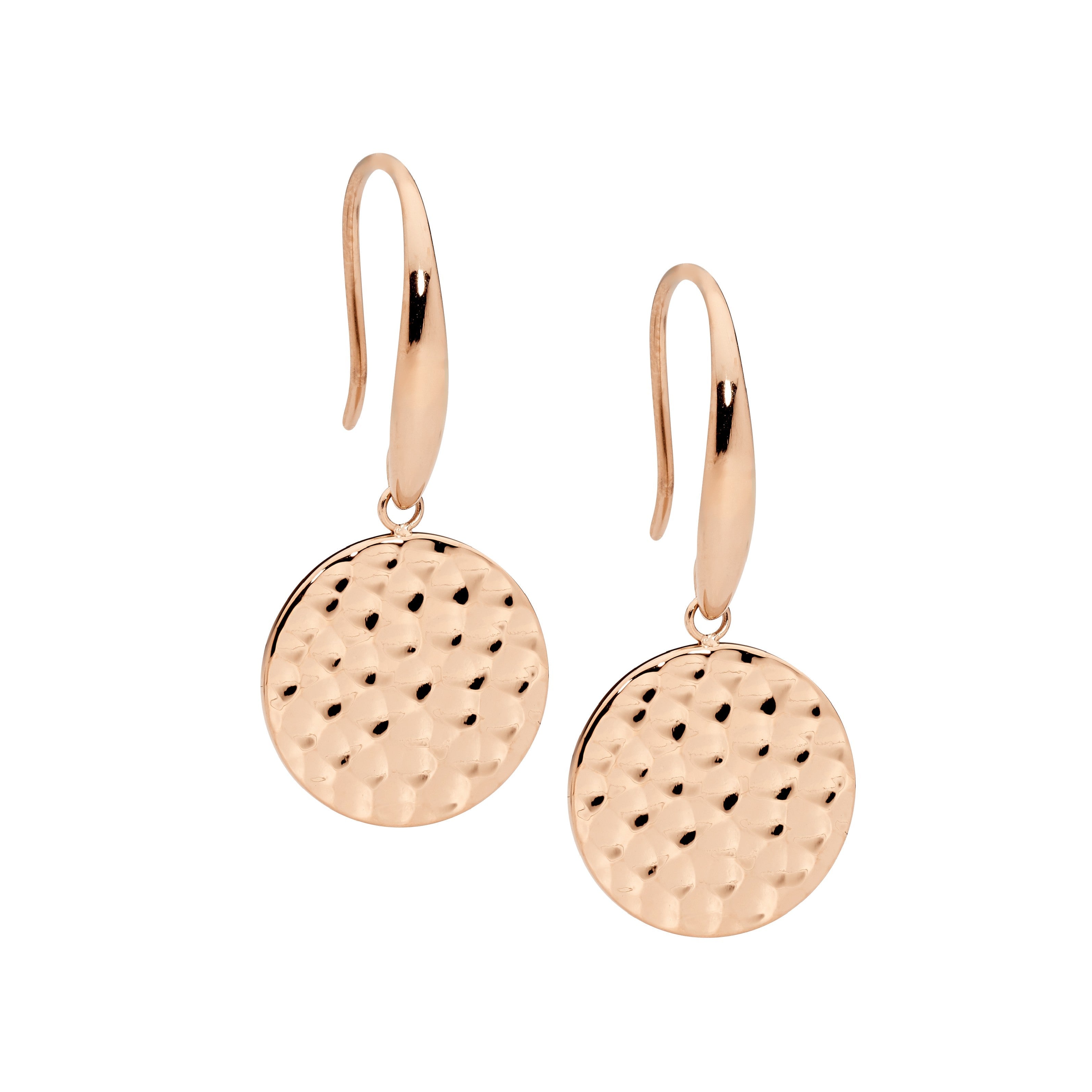 Stainless Steel 15mm Hammered Disk On Shepherd Hook With Rose Gold IP Plating